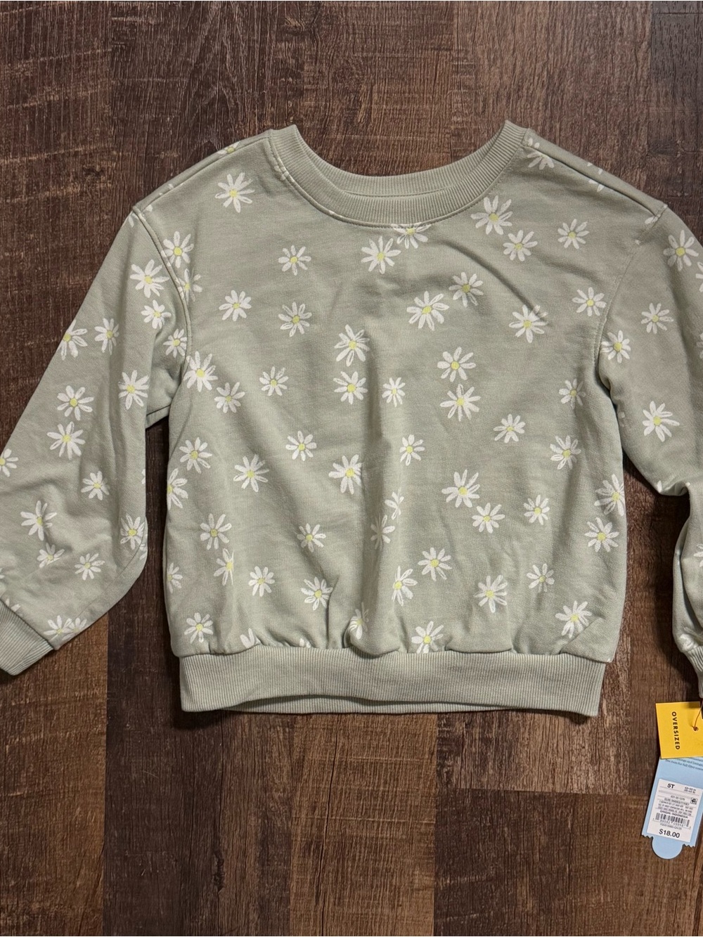 Daisy-Print Girl’s 5T Sweatshirt-Olive Green